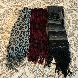 Scarves (3), good condition, black red gray